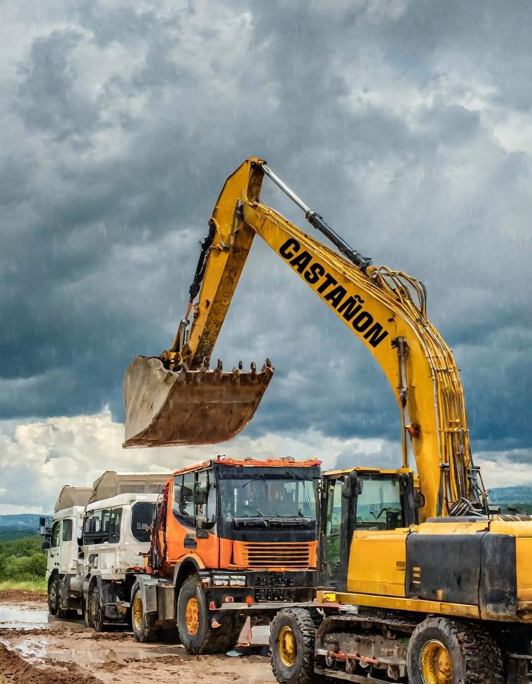 Excavadora cargando material a un camión